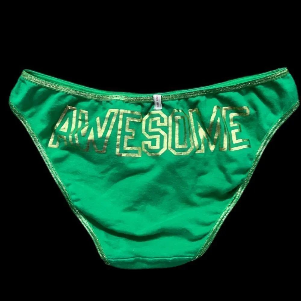 Victorias Secret Pink Cotton Bikini AWESOME gold foil print on back Panty green